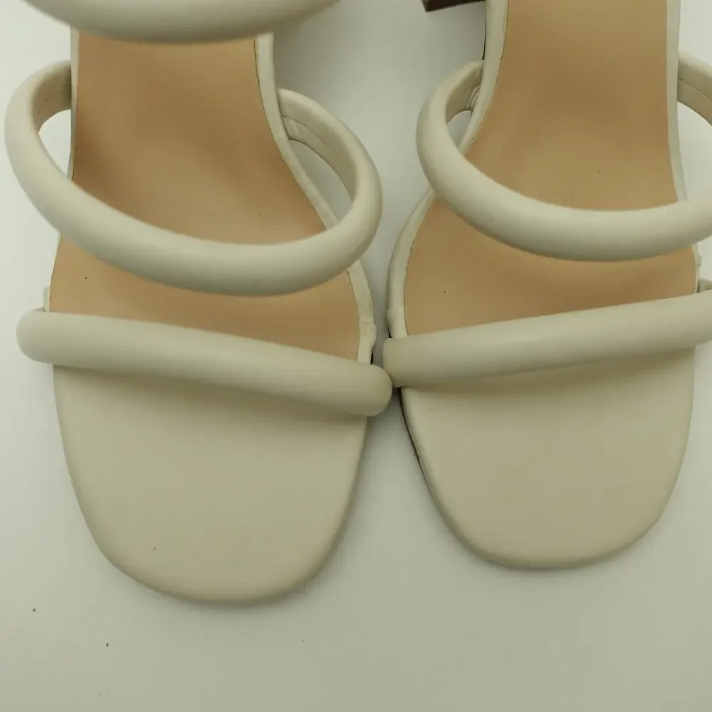 ShuShop Womens Ginger Sandals Open Toe Chunky Heels Leather White Size 8.5 - Picture 4 of 7
